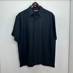 Cubavera Button Up Shirt L Men Casual Short Sleeve Black Guayabera Camp